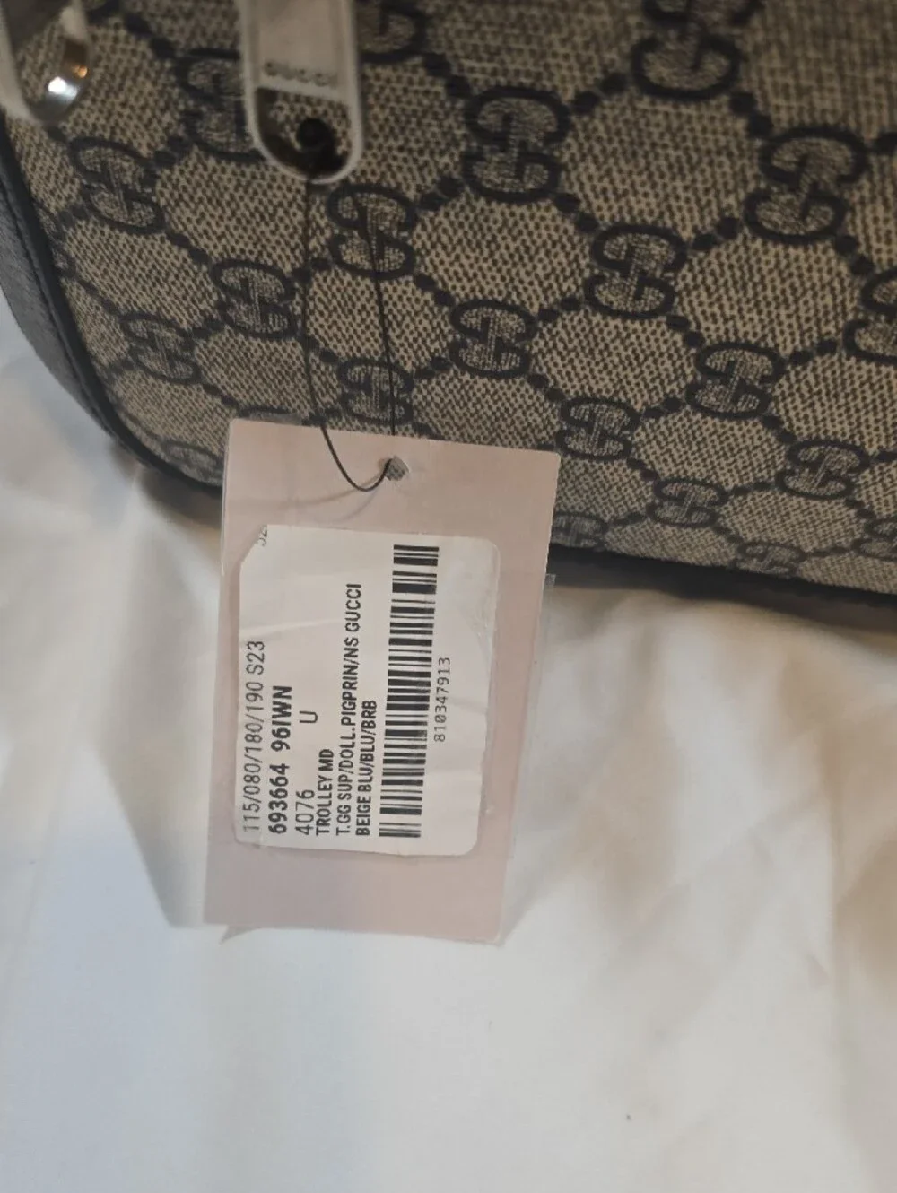 Gucci Beige GG Supreme Cabin Trolley with Navy and Red Stripes